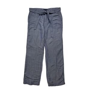 TOMMY HILFIGER Linen Blend Wide Leg Pants Blue Belt Sz 8 Womens Pockets Trousers